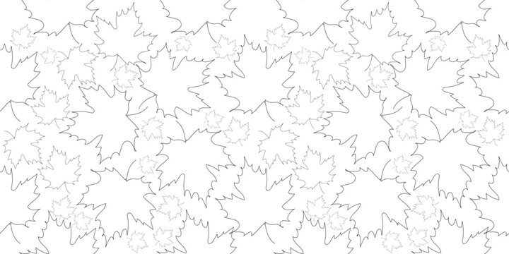 Spotted leaves and black line, One line pattern, autumn seamless template with autumn leaves, berries and in a fashionable style. Background of leaves, and rowanberries for fabric, wallpaper or gift