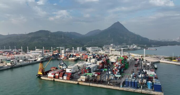 Top view of Hong Kong cargo terminal port in Tuen mun