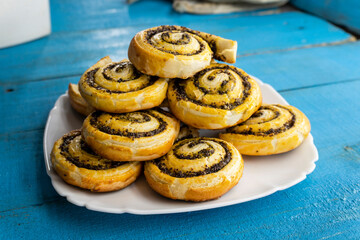 Poppy seed swirls with puff pastry.food concept