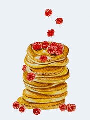 stack of pancakes on a plate, illustration of hand drawn water colour. Transperent backgound, element for decoration something that you like.