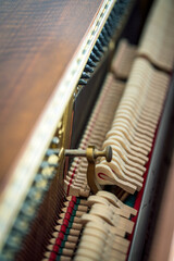 Details and closeup of keys Inside a classical piano. Musical and instrument concept.