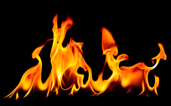 Fire flames on black background Hot stimulation in the heart.Background image blur.
