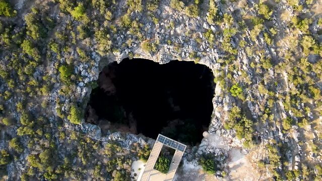 Aerial view of Caves of Heaven and Hell (Chasm of Heaven and Pit of Hell) Mersin, Turkey