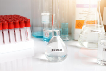 Hexanes in glass, chemical in the laboratory