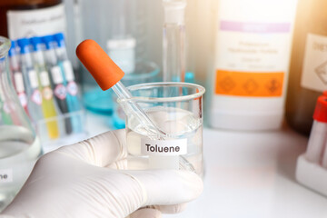 Toluene in glass, chemical in the laboratory
