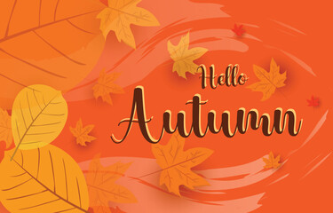 Hello autumn background with leaves golden yellow. fall concept,For wallpaper, postcards, greeting cards, website pages, banners, online sales. Vector illustration