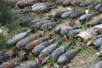 Russian Aerial Bombs And Unexploded Ordnance Disposal Near Chernihiv, Ukraine