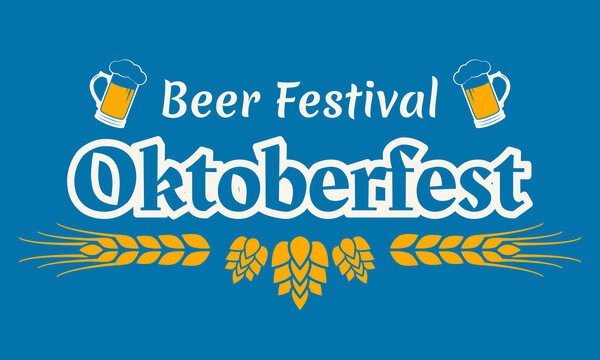 Oktoberfest text banner. Beer festival logo design. German, Bavarian October fest typography template with beer mugs. Vector illustration.