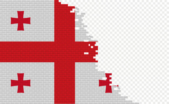 Georgia flag on broken brick wall. Empty flag field of another country. Country comparison. Easy editing and vector in groups.
