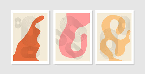 Set of unique abstract vector wall art, line art, geometric art