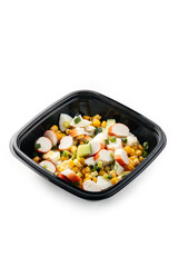 
lettuce in a black container on a white background