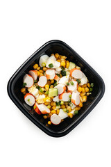 
lettuce in a black container on a white background