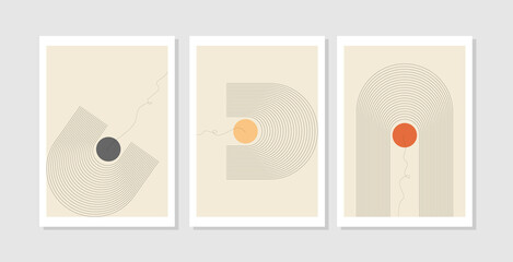 Set of unique abstract vector wall art, line art, geometric art