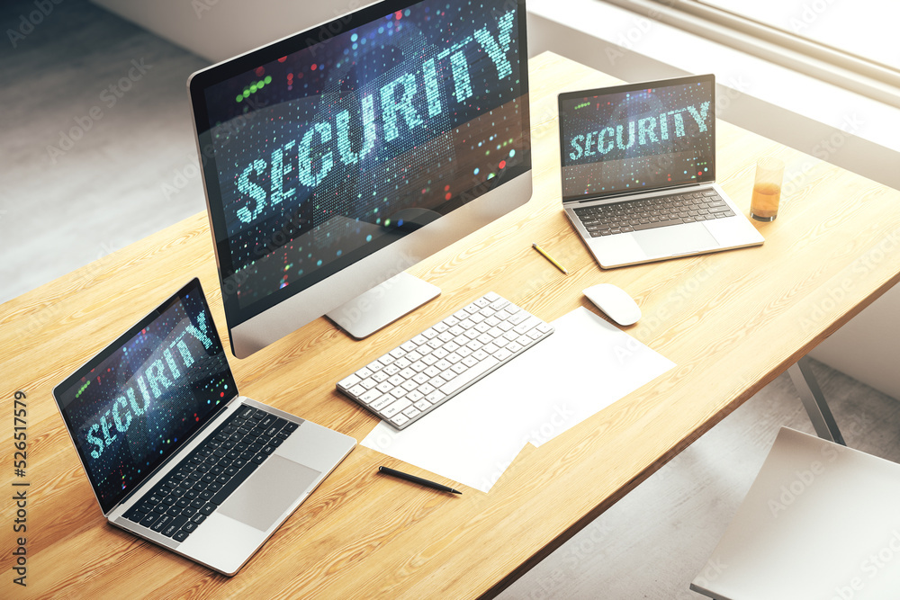 Aufkleber Cyber security creative concept on modern laptop monitor. 3D Rendering