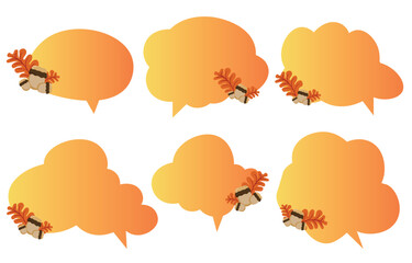 Set speech bubbles with brown leaves. Autumn and fall concept on white background.warm color chat vector doodle message or communication icon Cloud speaking for comics and minimal message dialog