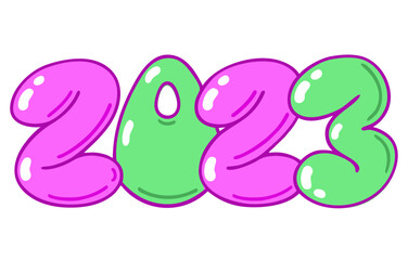 2023, cute number of the and Happy 2023 concept. Logo for card, postcard, calendar, promotion, sale design template. Christmas symbols for your design