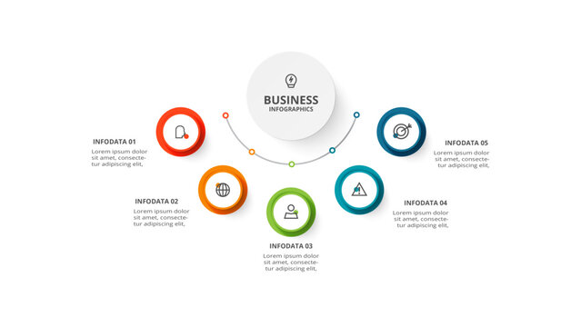 Circle concept for infographic with 5 steps, options, parts or processes. Business data visualization.