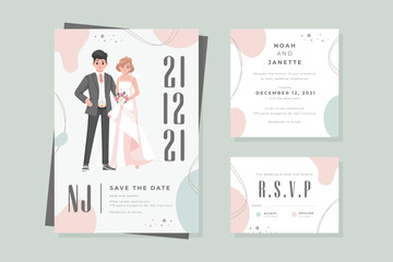 cute minimalist wedding invitation with character template