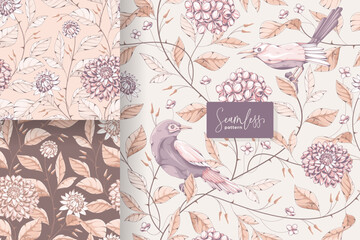 shabby chic birds and floral pattern
