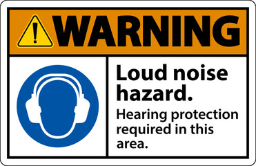 Warning Hearing Protection Required Sign On White Background