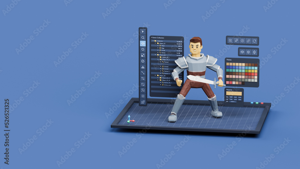 Poster game design development create characters animate pose 3d graphics artwork.video game designer devel