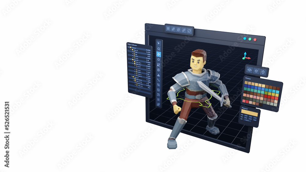 Poster game design development create characters animate pose 3d graphics artwork.video game designer devel