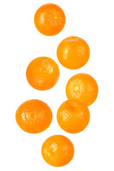 Isolated clementine fruits in the air on white background