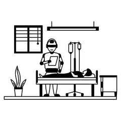 Robot reading reports vector icon design, Robotic medicine symbol, Healthcare Scene Sign, Innovation Artificial Intelligence Works in Modern Clinic stock illustration, Robotic Nurse Concept