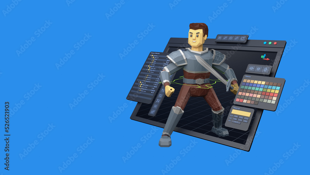Poster game design development create characters animate pose 3d graphics artwork.video game designer devel
