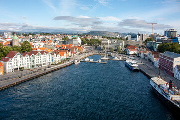 Fototapeta na wymiar Stavanger view from harbor in Rogaland in Norway (Norwegen, Norge or Noreg)