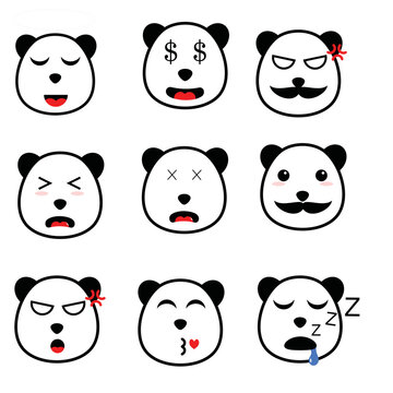 Cute baby panda set. Baby panda face. Emoji of a baby panda.	
