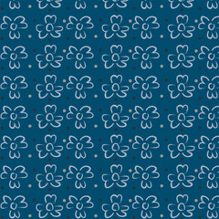 Floral watercolor brush seamless pattern. Blue background.