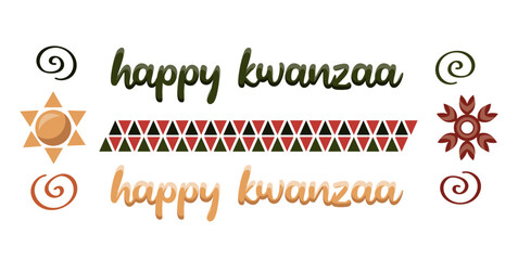 Kwanzaa party celebration decor elements. African ornament, geometrical, sun, ethnical, traditional ornamental. Greeting card design. For poters, flyers, web designs.