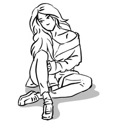 girl sitting on ground vector for illustration background card