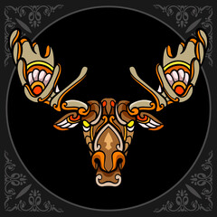 Colorful moose zentangle arts isolated on black background