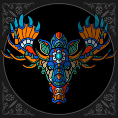 Colorful moose zentangle arts isolated on black background