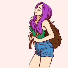 girl with a backpack vector for illustration background card