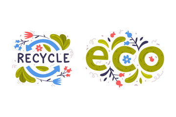 Eco and recycle symbols. Healthy natural product and ecology labels vector illustration