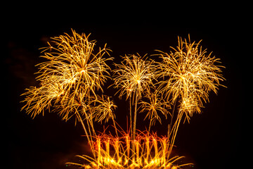 beautiful golden firework display set for celebration happy new year and merry christmas and  fireworks on black background
