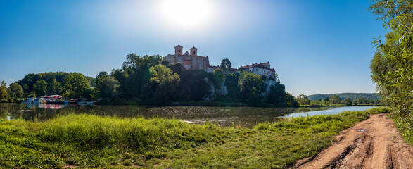 Bendectin abbey in Tyniec in the morning. Beautiful sunny summer day by the river. Tyniec, Poland