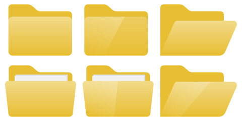 File folder icon set. Open folder and close folder with documents. Vector illustration. - obrazy, fototapety, plakaty