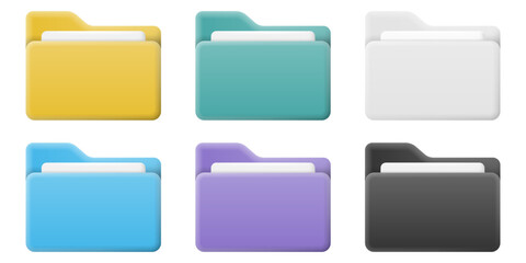 File folder realistic icon set. Vector illustration.