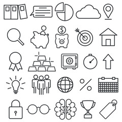 Business and finance web icon set. Outline icon collection. Vector illustration.