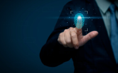 Concept Technology of accessing personal information with secure internet connection, businessman...