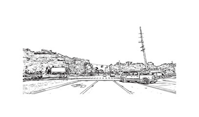 Building view with landmark of Ocala is a city in central Florida. Hand drawn sketch illustration in vector.