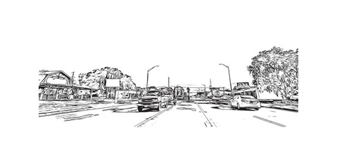 Building view with landmark of Ocala is a city in central Florida. Hand drawn sketch illustration in vector.