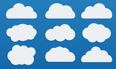 Clouds icons set on blue background. Cloud symbol for your website and mobile app. Vector illustration.