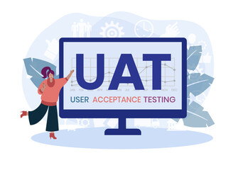 UAT or User Acceptance Testing for testing program in software development life cycle of concept design with illustration design on isolated white background - obrazy, fototapety, plakaty