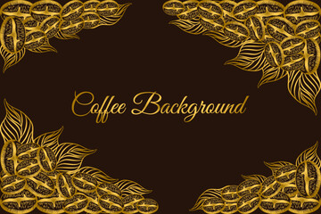 Luxury hand drawn coffee beans and leaves background with copy space, can use for promotion banner, poster or international coffee  day greeting