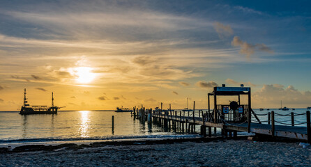 Obraz premium Sunrise Over Pier - Playa Bavaro - Punta Cana, Dominican Republic